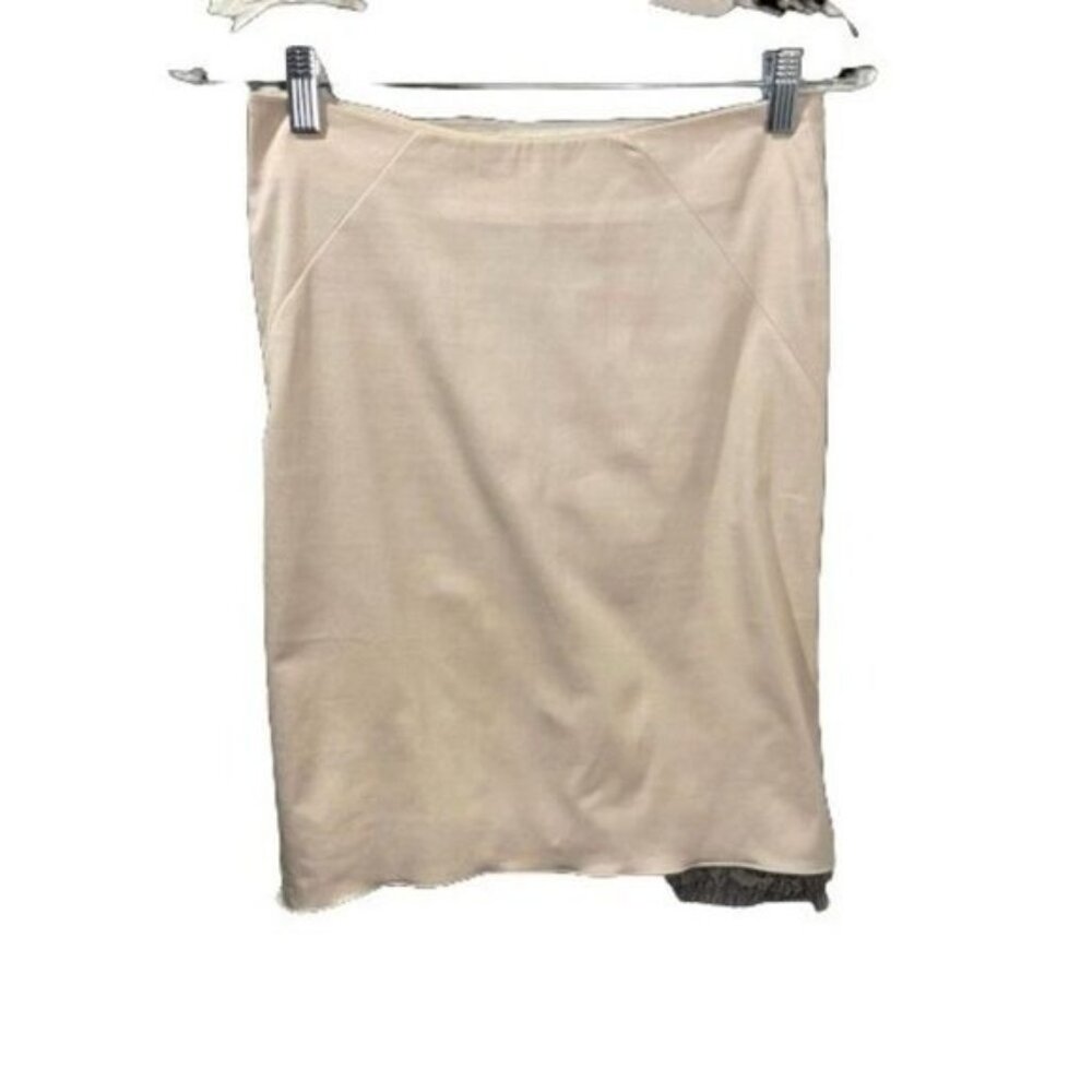 SISLEY Stretch Fitted Tube Skirt Beige‎ Pleated Back Hem Bodycon Pencil Skirt